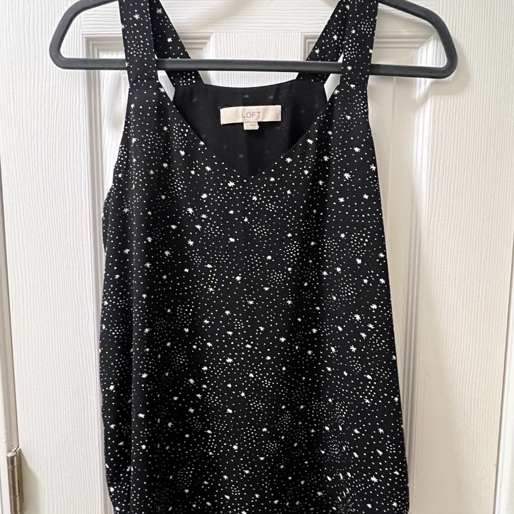 LOFT Cami-Tank Top, Black and White star print, Size XS